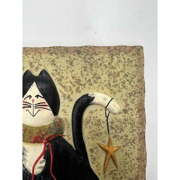 Christmas Kitty Cat Resin Tile Trivet Wall Hanging Fiddle Stix 5 1/2” x 5 1/2” - Picture 3 of 7